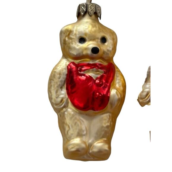 2 Mercury Glass Teddy Bear in Red Vest Christmas Ornaments Made in Germany - Picture 4 of 8